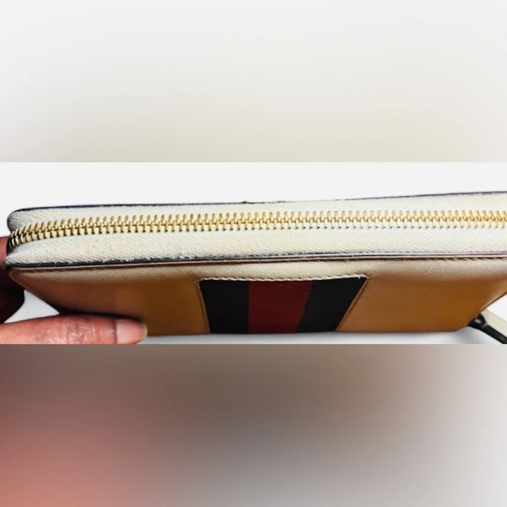 Gucci Sylvie Leather Zip-Around Wallet | Gold Buckle | Web Stripe Red & Navy